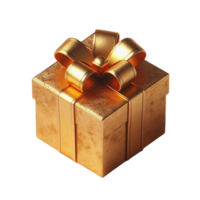 Generated Ai yellow gift box in craft wrapping paper and yellow satin ribbon with bow on transparent clean flat surface background png