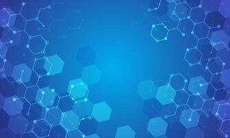 Abstract hexagonal background with molecular structures and chemical elements. illustration vector