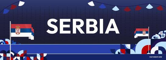 Serbia National Day Banner in creative geometric style. Wide banner suitable for independence greeting card and more event backgrounds with serbian flag. 15th February. Happy Statehood Day of Serbia vector