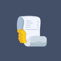 bill paper with coins in flat design. vector