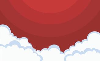 red sky and white cloud in flat design. vector