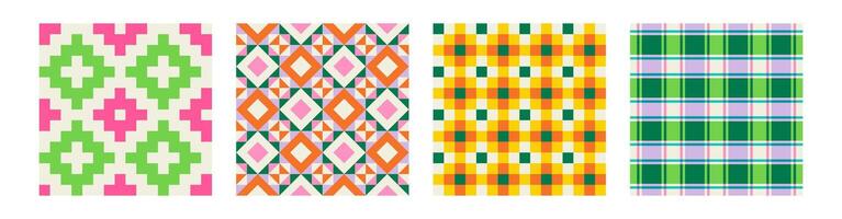 Set of Essential geometric printable seamless pattern with abstract Minimal elegant line form stroke shapes in vibrant colors. Modern simple background in minimalist mid century style wall art vector