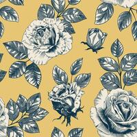 Abstract modern floral seamless pattern with hand drawn flower in Toile de jouy style. Retro elegance repeat print. Vintage design for fabric, wallpaper or wrapping vector