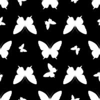 Seamless pattern featuring a black butterfly silhouette against a black background. vector
