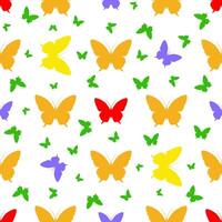 Seamless pattern with a silhouette of a multicolored butterfly on a white background. vector