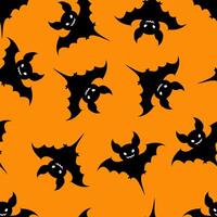 Seamless pattern with bats on an orange background. Halloween Pattern vector