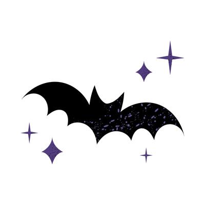 Bat badge with sequins. Halloween. Festive decorative element for invitations, backgrounds, banners and more.