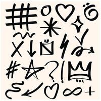 Collection graffiti doodle punk and girly shapes With illustration style doodle and line art vector