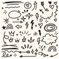 Sketch line arrow element, star, heart shape. Hand drawn doodle sketch style circle, cloud speech bubble grunge element set With illustration style doodle and line art vector