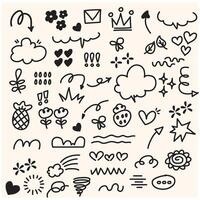 Set of cute pen line doodle element With illustration style doodle and line art vector