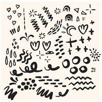 Hand drawn doodles, sketch drawing scribbles, various shapes elements set With illustration style doodle and line art vector