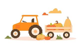 Tractor with trailer and vegetables on a white background vector