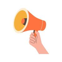 Man holds a loudspeaker in his hand. Concept of freedom of speech, democracy vector