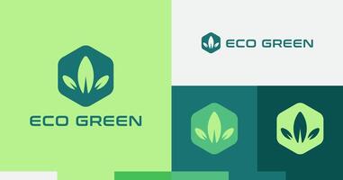 Flat Leaf Eco Friendly Green Company Logo with Badge vector
