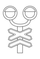 Railway black and white semaphore icon with prohibiting signs. railroad line traffic lights. Rail way stop clipart or coloring page isolated on white background vector