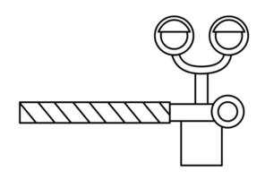 black and white railroad barrier with traffic lights. Railway gate with semaphore line icon. Rail way stop sign or coloring page isolated on white background vector