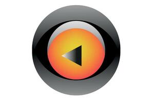 Round orange button with black arrow and chrome frame. icon or symbol. vector