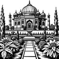 Linocut design Mughal Garden vector