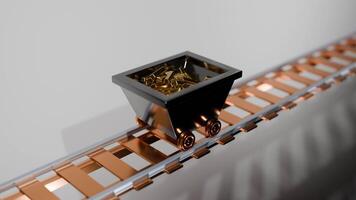 A 3D rendering of a gold mining cart on rails, symbolizing mining heritage and industry. Design video