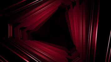 Triangular 3d tunnel. Design. Moving triangular tunnel with darkness. 3d tunnel with metal triangular walls on background of darkness video
