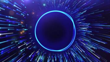 Abstract bright circle surrounded by flying asteroids and comets. Motion. Breathtaking cosmic background with a ring and stars. video