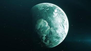 Beautiful view of outer space. Motion . The bright planet in the animation rotates around its axis. video
