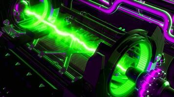 3D futuristic a detail of electromagnetic machine with gravitational fields energy particles. Motion. Abstract engine mechanism. video
