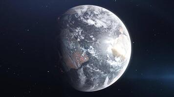 Beautiful animation with a view of the moon. Motion . A bright rotating moon giving off different light shades. video