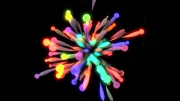 Bright emission of lines on a black background. Motion. Abstract multicolored lines spreading in space on a black background. video