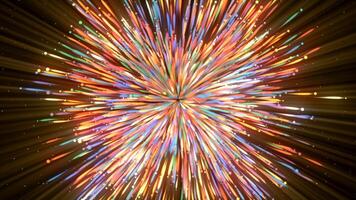 Black background. Motion. Bright green and orange fireworks in animation that fly in different directions and fill the entire background with lights. video
