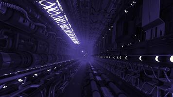 Purple and green tunnel. Motion.Bright light corridors in animation that move in and out and illuminated pipes are visible in the animation. video