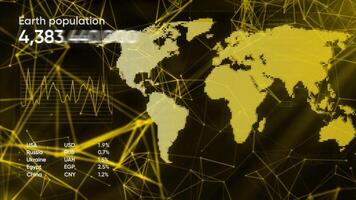 Animation showing global overpopulation around the planet with graphics. Motion. Earth map and growing number of people. video