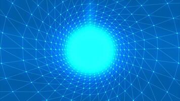 Abstract animated plexus tunnel background. Motion. Connected lines and dots creating round shaped tunnel with the light source in the end. video