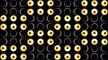 Flashing round lights on black background. Design. Background of light bulbs with black dots. Slow flashing round disco-style light bulbs video