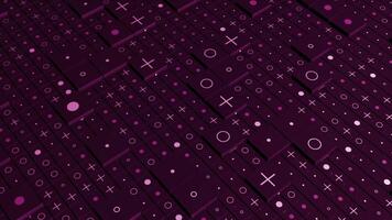 Background of squares on surface with signs. Motion. 3D computer background with squares and images of signs. Pluses and points on surface of squares. Mathematical or computer background video