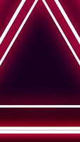 A tunnel of red neon triangles on black background. Abstract neon triangles fly away one by one forming tunnel video