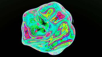Liquid shape in holographic colors with ripples and waves transforming in space. Design. Fluid abstract rotating shape isolated on a black background. video