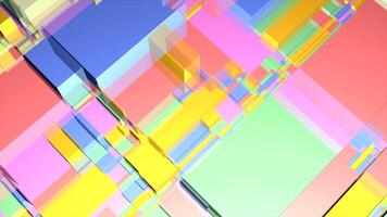 Colorful 3d cube background. Motion. Abstract colorful cubes of different sizes. Cubic background with red shapes and space distortion video