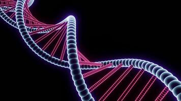 Beautiful moving spiral with DNA. Design. Rotating 3d spiral with glowing lines and dots. Neon DNA Card Spiral video