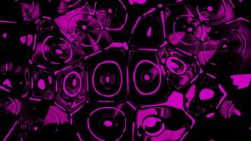 Abstract visualization of many loud speakers beating the rhythm on a black background. Design. Moving colorful shapes of sound speakers. video