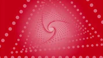 Red and orange background. Motion.White small circles creating triangles in animation that move out of the tunnel. video