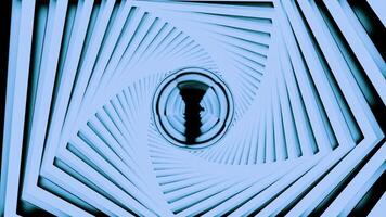 3d tunnel med geometrisk rader och cirkel på slutet. design. spiral tunnel med rader och ringar. ljus eleganta tunnlar med hypnotisk effekt video