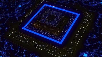 Advanced technology concept. Design. Visualization of a microchip created by Artificial Intelligence, digitalization of neural networking. video