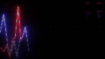 Graph lines in monitor image. Motion. Business diagram with neon lines. Pixel image of moving glowing lines of graph video