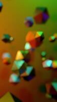 Polygonal balls randomly move in space. Design. Lots of flying geometric balls in colorful space. Chaotic flow of flying polygonal balls video