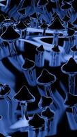 Fly through a fantastic forest of dancing neon mushrooms. Design. Field of mushrooms. video