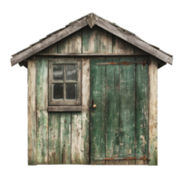 Old weathered shed with green wooden walls png