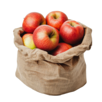 Fresh red apples in a burlap sack on display png