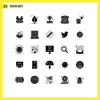 User Interface Pack of 25 Basic Solid Glyphs of noodle house man construction hiking Editable element Design Elements vector