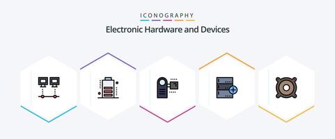 Devices 25 FilledLine icon pack including database base camcorder backup equipment vector